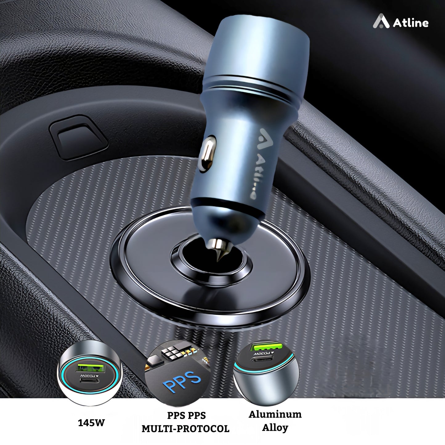 ATLINE CAR CHARGER ELECTRA MAX-145W TYPE-C TO TYPE-C CABLE