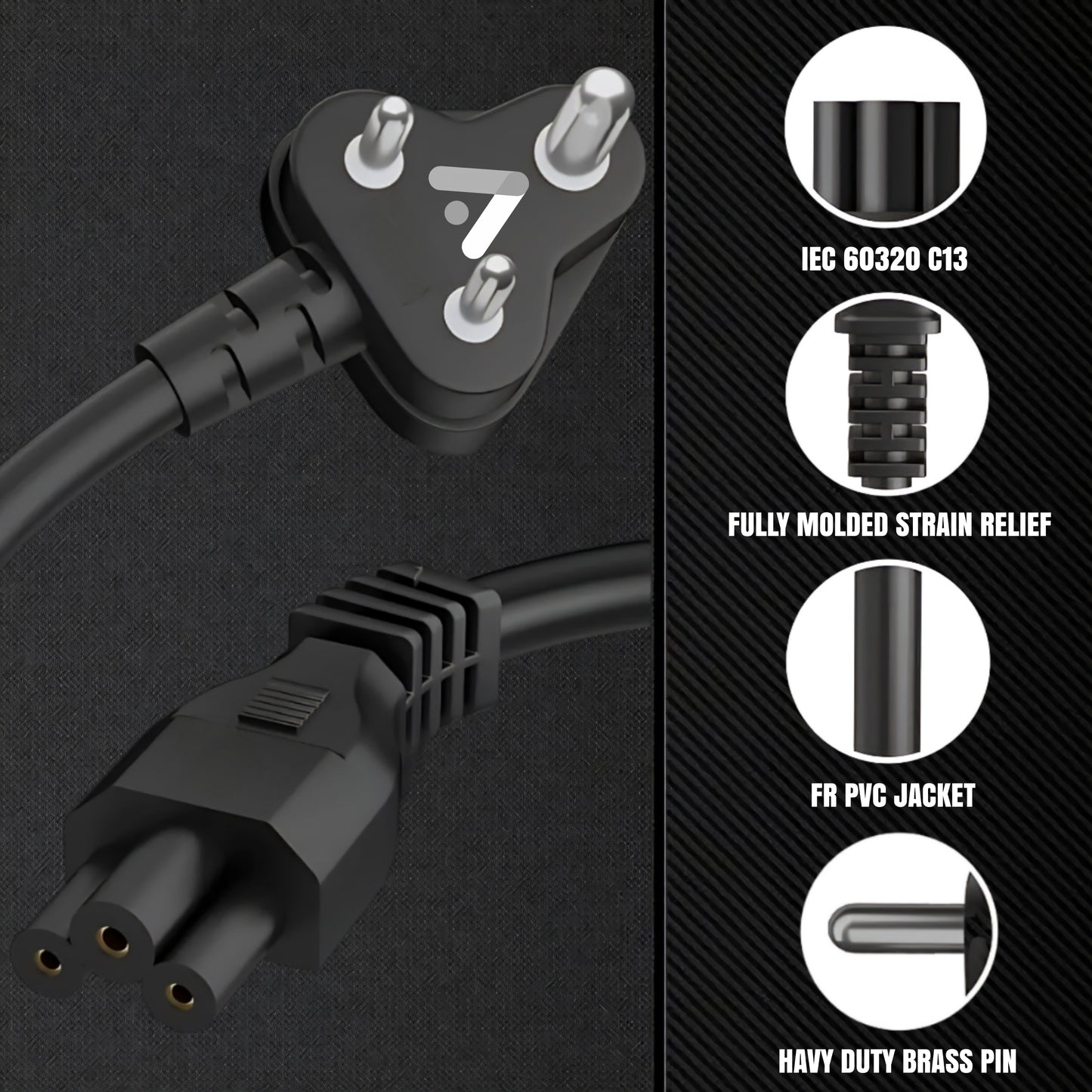 ATLINE ATL3 3 Pin AC Laptop Power Cord Cable 1.2M BLACK